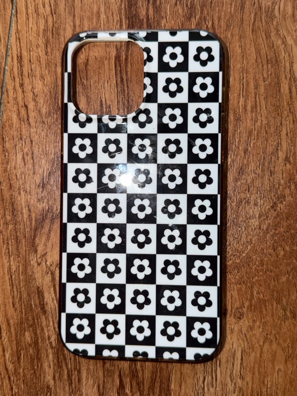 iPhone 13 Pro Max Black & White Floral Checkered Phone Case